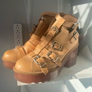 Acne Studios Boots, strappy leather platform glitter jelly heel, sz EU40